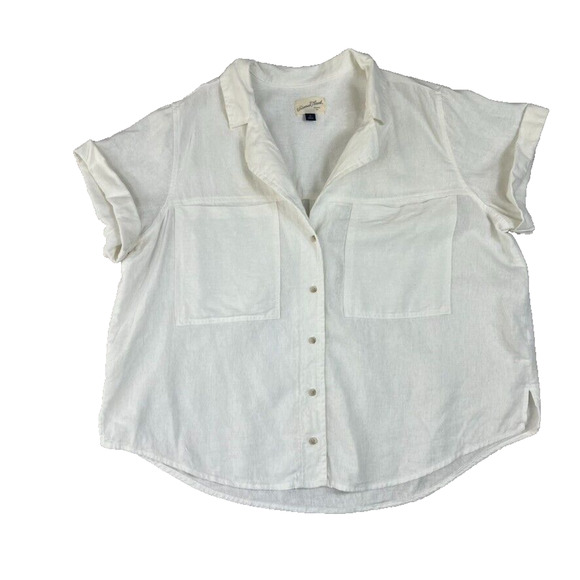 Universal Thread Shirt Women XL White Button Up Collared Short Sleeve Linen - Picture 1 of 8
